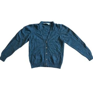 SUE-D KNITS Lambswool V Neck Button Front Cardigan Sweater Green Made in Ireland